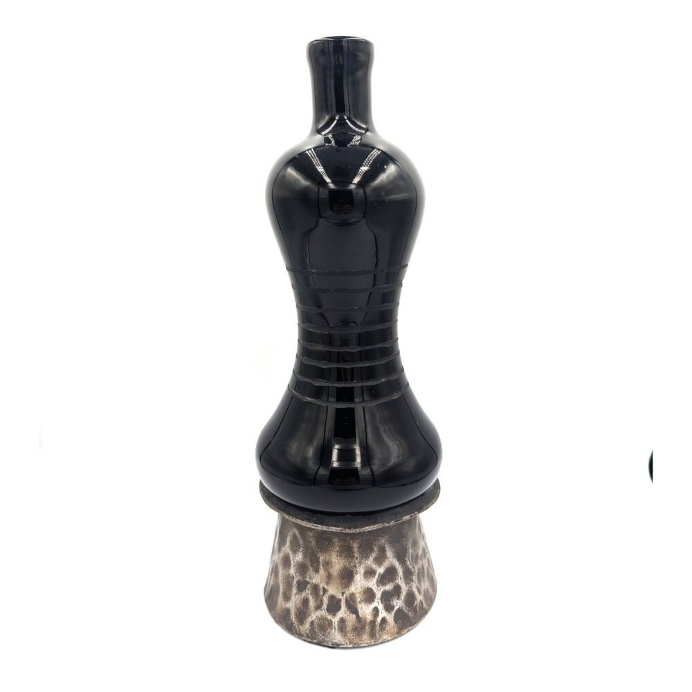 UTTERMOST Vintage Hand Blown Black Etched Glass Brutalist Jug Vase Art Glass 14"